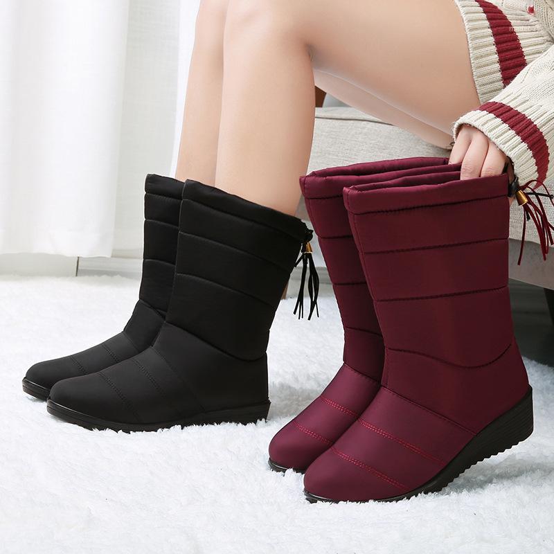 

Winter New Fashion Casual Soft Waterproof Snow Boots Women's Velvet Non-slip Women's Boots Warm Cotton1, Burgundy