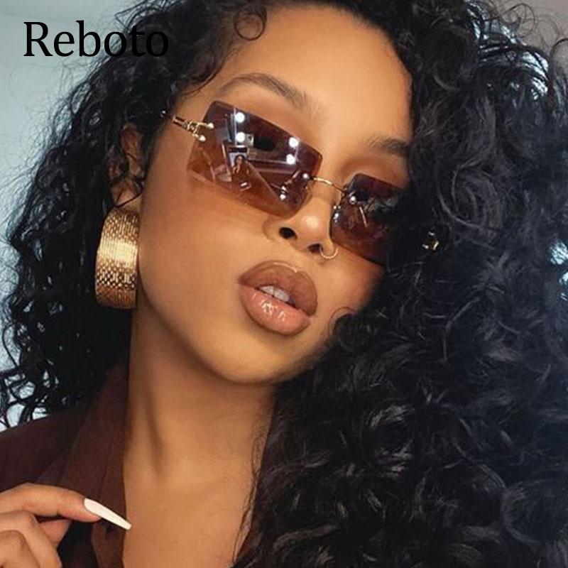 

Sunglasses Small Square Rimless Women Eyewear Fashion Brown Clear Shades Glasses Vintage Sun Female