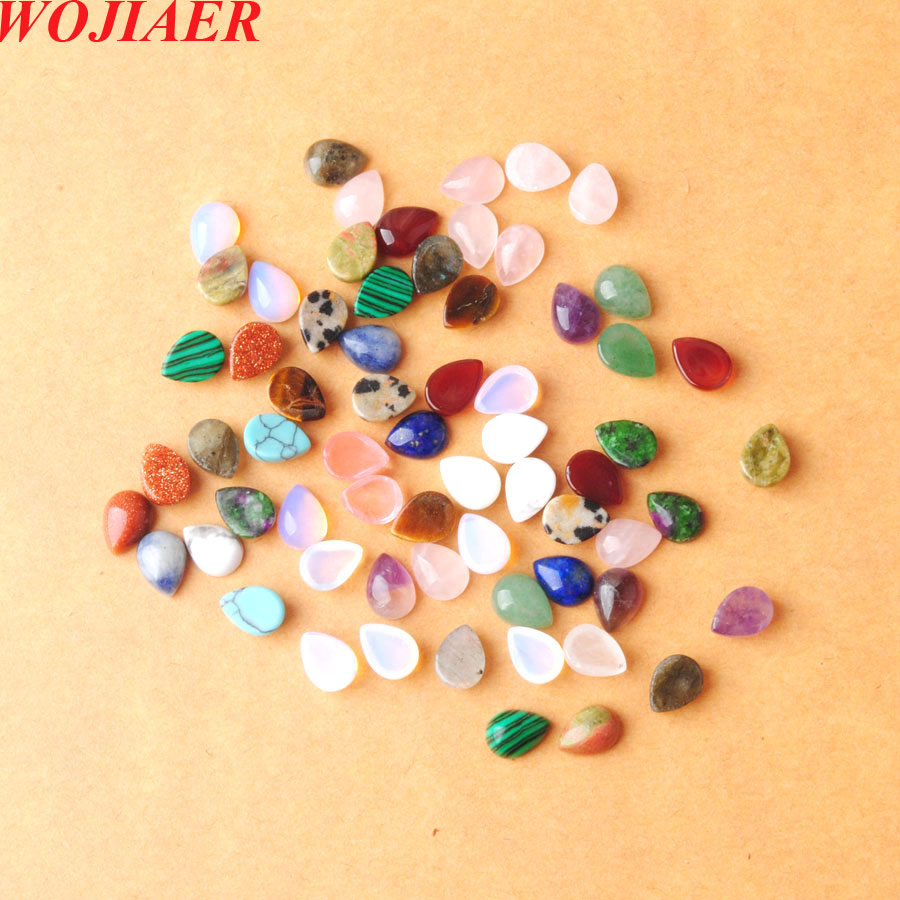 WOJIAER 8mm Small Blue Agate Loose Gemstones Cabochon Teardrop CAB Pendant Bead For DIY Earrings Jewelry Making Handicraft Gift BZ909-image-775151612
