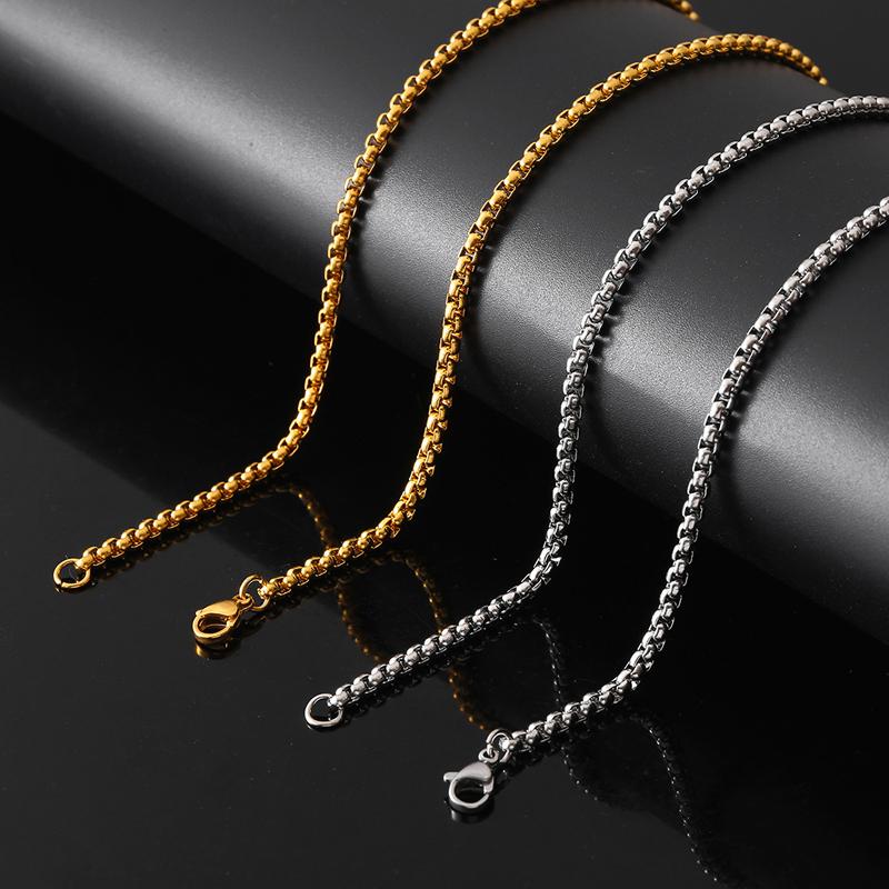 

2.4mm 60cm 316L Stainless Steel /Gold /Black Color Chain Necklaces Women Fashion Jewelry Box Chains For Men Necklace