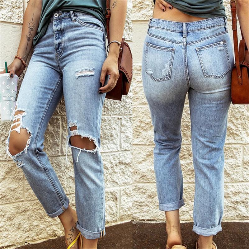 

Jeans ripped jeans ladies high waist ladies casual cuffed hot-selling loose wide-leg pants, Jbypfs--6029--1