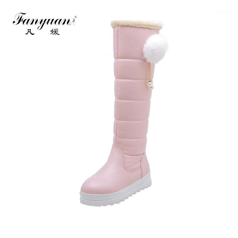 

fanyuan 2020 Ladies Plush Fur Knee High Boots Keep Warm Hot Sale Winter Snow Boots Casual Platform Footwear Size 32-431, Black
