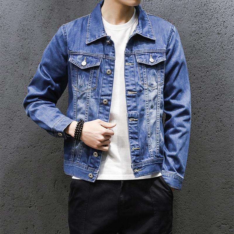 

Autumn New Men's Denim Jacket Men's Slim White Casual Oversize Jacket, Blue