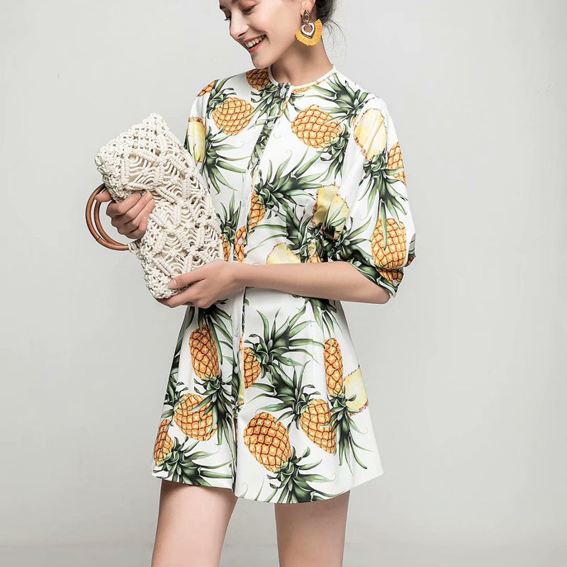 

Summer New Style Retro Printing Short Sleeve Single Breasted Thin Temperament Mini Dress High Quality Women' Clothes W3vn, Multiple