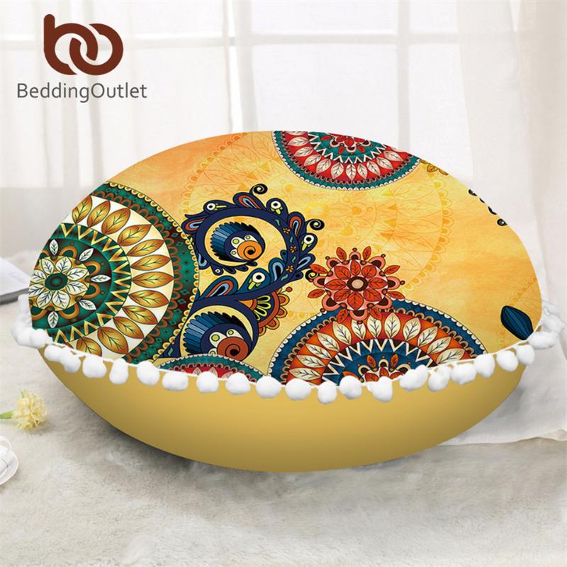 

BeddingOutlet Kaleidoscope Round Floor Pillow Case Bohemian Cushion Cover Poufs Mandala Flowers Decorative Pillow Cover For Sofa, As pic