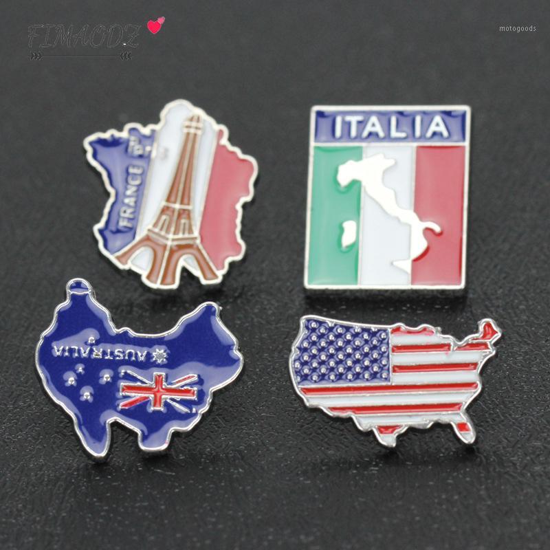 

FIMAODZ New 2020 Flag Map Brooches Italia Australia American France National Flags Creative Enamel Pin Eiffel Tower Travel Badge1