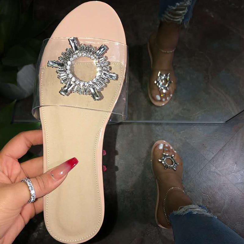 

2021 New Summer Women Transparent Slippers Fashion Pvc Diamond Flats Non-slip Ladies Slides Casual Beach Party Sandals 7is7, Silver