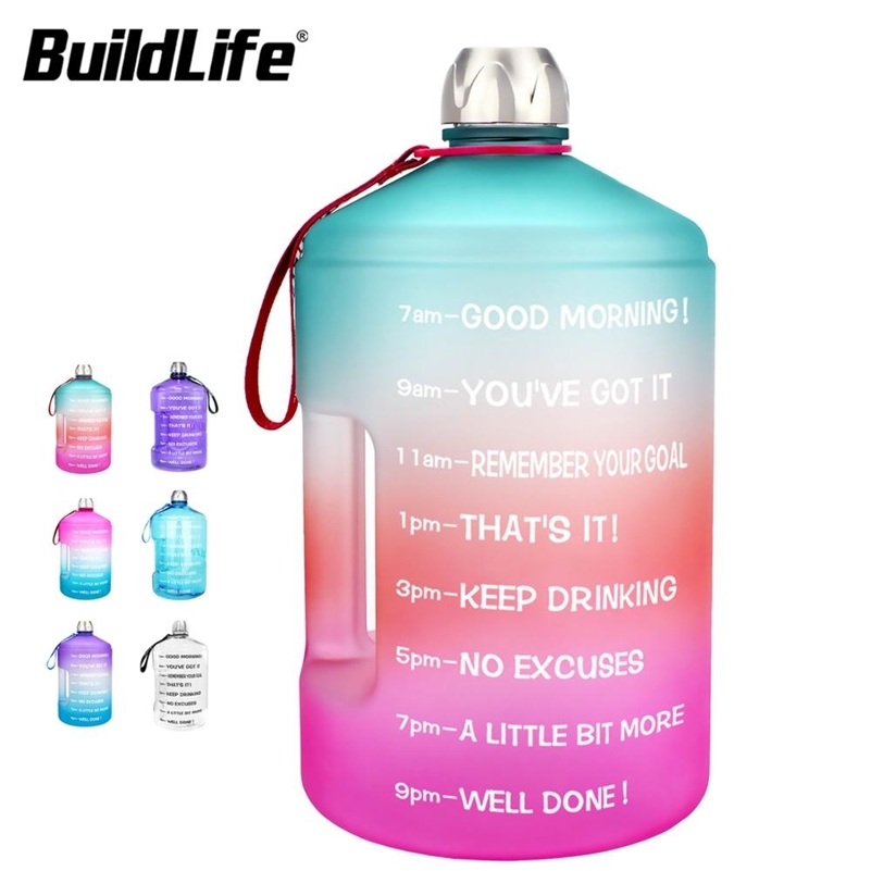 

BuildLife 1 Gallon Water Bottle with Time Marker 3.78L 2.2L 1.3L 128OZ 73OZ 43OZ BPA Free Plastic Large Capacity Sport Jug 201221