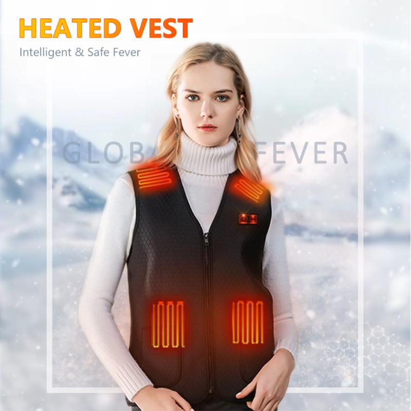 

7 Areas Heating Vest Jacket USB Men Women Winter Warm Electrical Heated Sleevless Jacket Outdoor Hunting Waistcoat Hiking Vest, Black