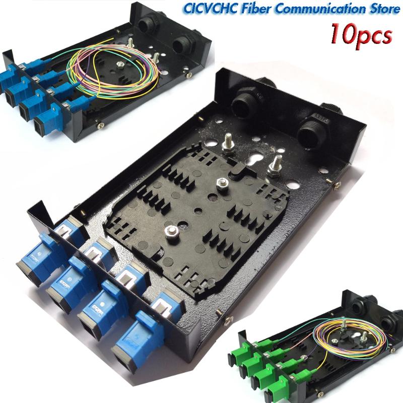

10pcs FTTH Terminal Box with 4 Port SC Adapter or pigtail and two Cable Gland for 3.5 to 8.5mm cable