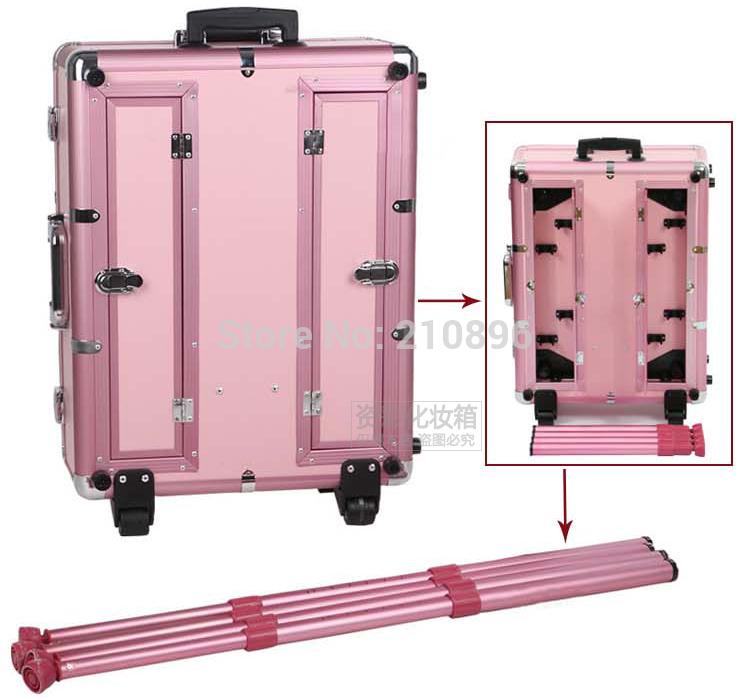 

Professional Rolling Studio Makeup Case With Lights, Legs & Mirror Beauty Case, Pink
