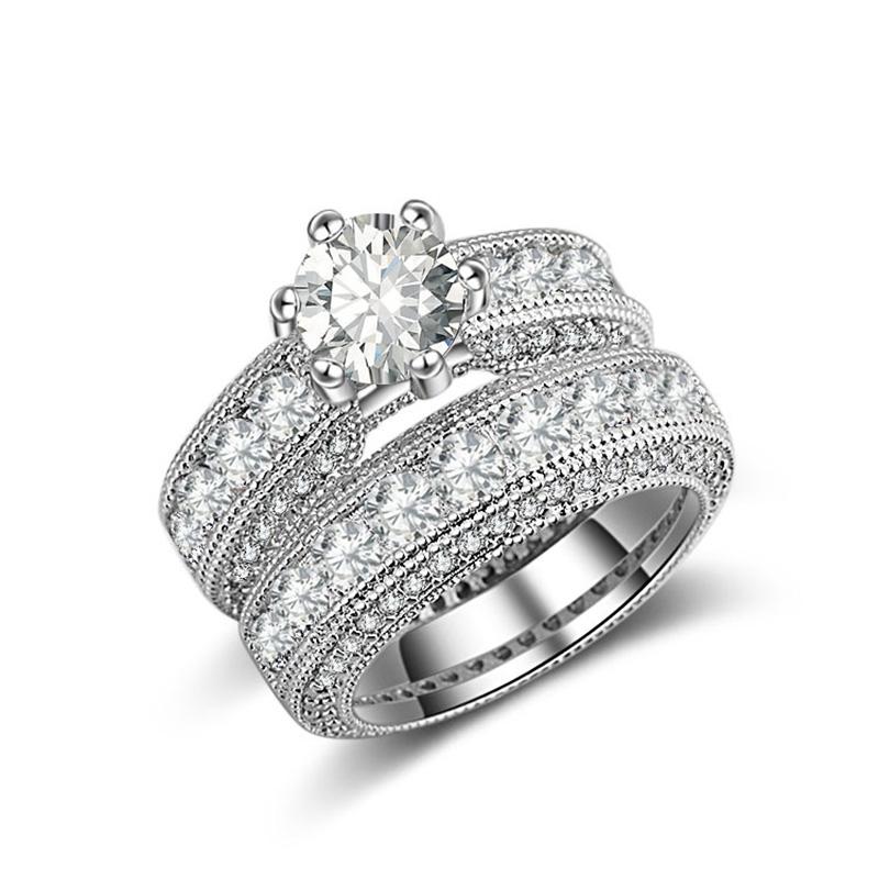

Luxury Simple Cubic Zircon Silver color Rings Set for women Lovers Couples Rings Engagement Wedding Jewelry Ring Bijoux RG200056