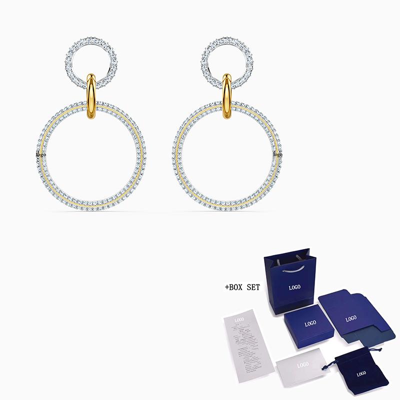 

Fashion Jewelry SWA New STONE Pierced Earrings Three Ring Pattern Crystal Earrings Women Jewelry Romantic Gift