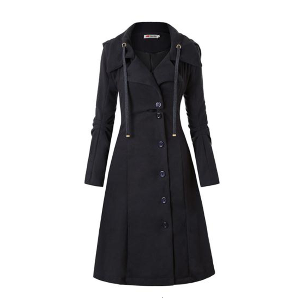 

2021 New Autumn Winter Women Long Jacket Coat Slim Size Button Female Black Wool Blend Coats Vintage Aysmmetrical Hooded Overcoat E3WT, Green