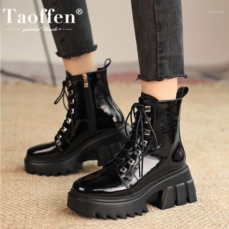 

Taoffen Real Leather Women Ankle Boots Strange Heel Round Toe Cross Strap Shoes Winter Warm Boots Women Fahion Party Footwear1, Black 1