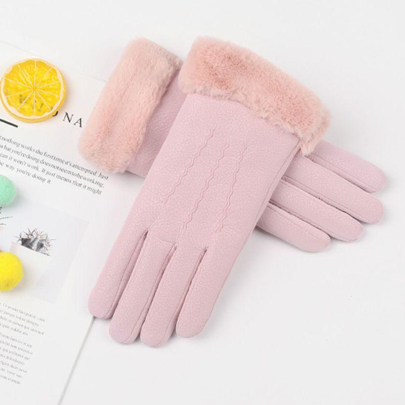 

Women Winter Faux Leather Touch Screen Gloves Thermal Lined Warm Driving Mittens