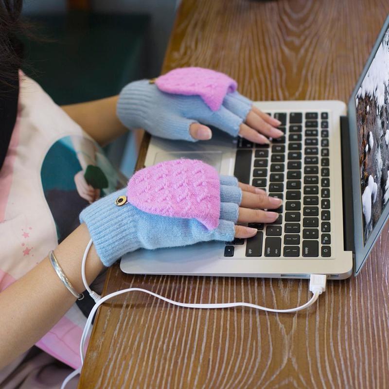 

Wool Warm Gloves Usb Heating Gloves Hand Warmers Winter Warm Mittens Hand Laptop Half Fingerless Electric Heating