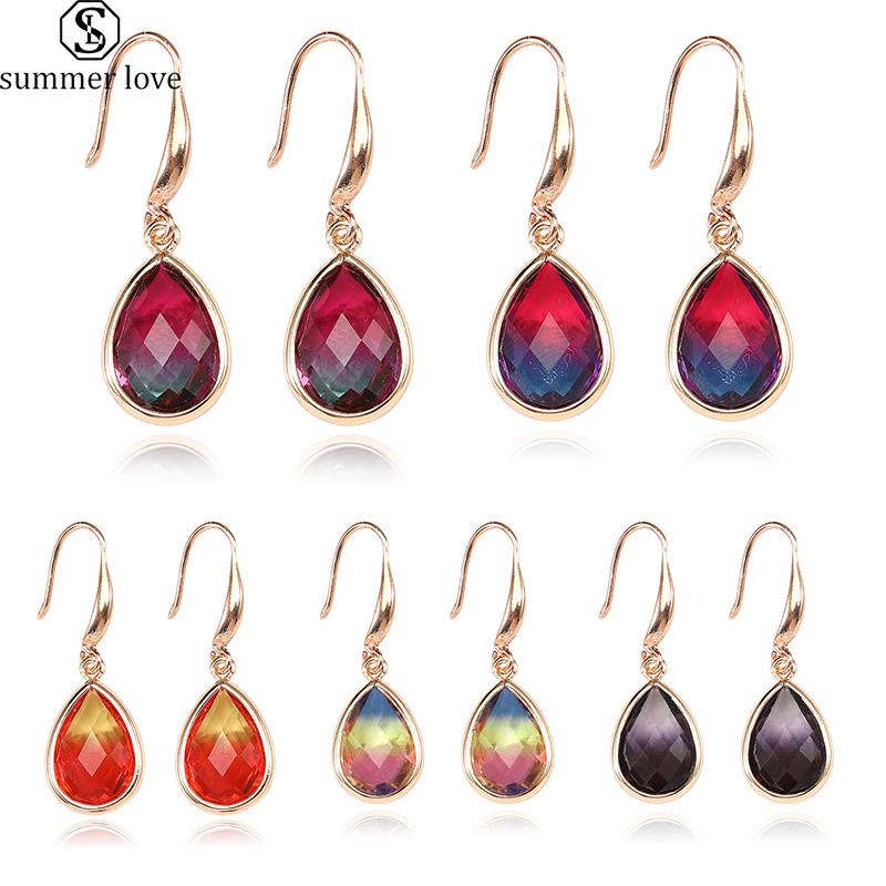 

Boho Colorful Crystal Earrings Brass Hook Statement Earrings for Women Teardrop Dangle Kawaii Jewelry Femme Accesorios Mujer