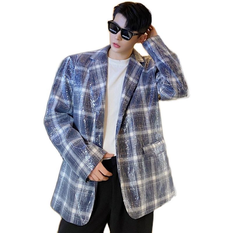 

Autumn 2021 the New Stripe Suit Style Hair Stylist Loose Handsome Nightclub in Black Fashion Dress Jacket Free Shipping B1EC