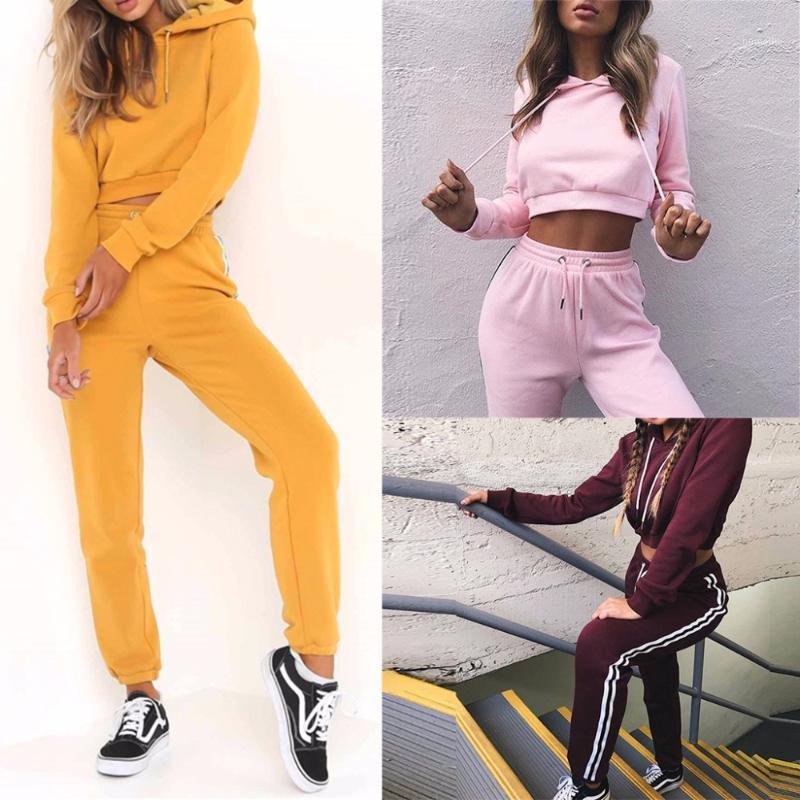 

Wholesale-Women 2 Pcs Crop Top Hoodie + Long Running Sweatpants Training Sports Clothes Set1, Wine red