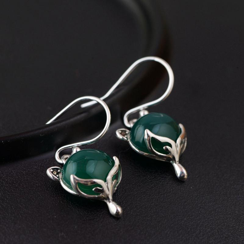 

FNJ 925 Silver Earrings for Women Jewelry Hang Green Yellow Chalcedony S925 Sterling Silver boucle d'oreille Drop Earring