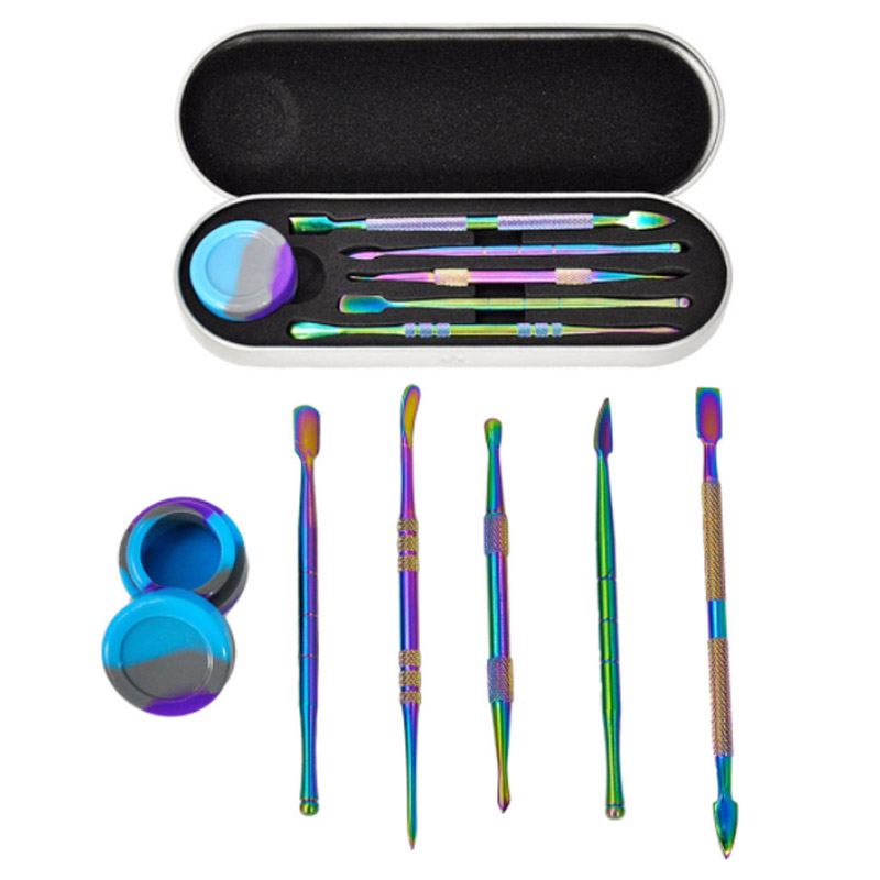 

Rainbow Wax Dabber Tool Kit Set silicon Container Jar Dry Herb Dab tools Accessories with metal single package DHL Free