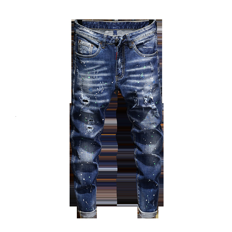 

2021 Brim for Ripped New Man Painted Thin Pants Embroidered Hip Hip-hop Edge Blue Spring 53HX
