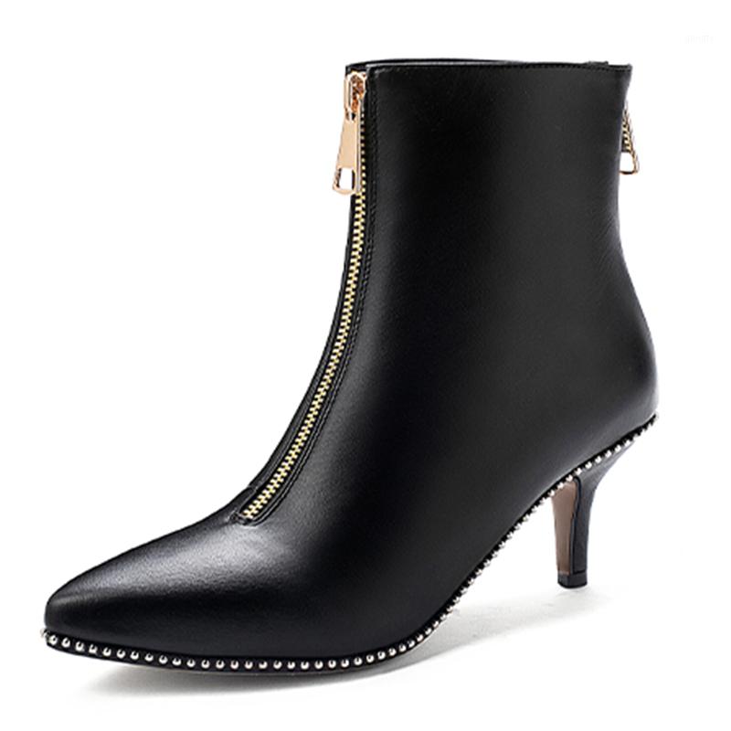 

SHOFOO shoes,Beautiful fashionable lady's boots , leather, about 6 cm high-heeled women's boots, ankle boots,SIZE:34-451, Black