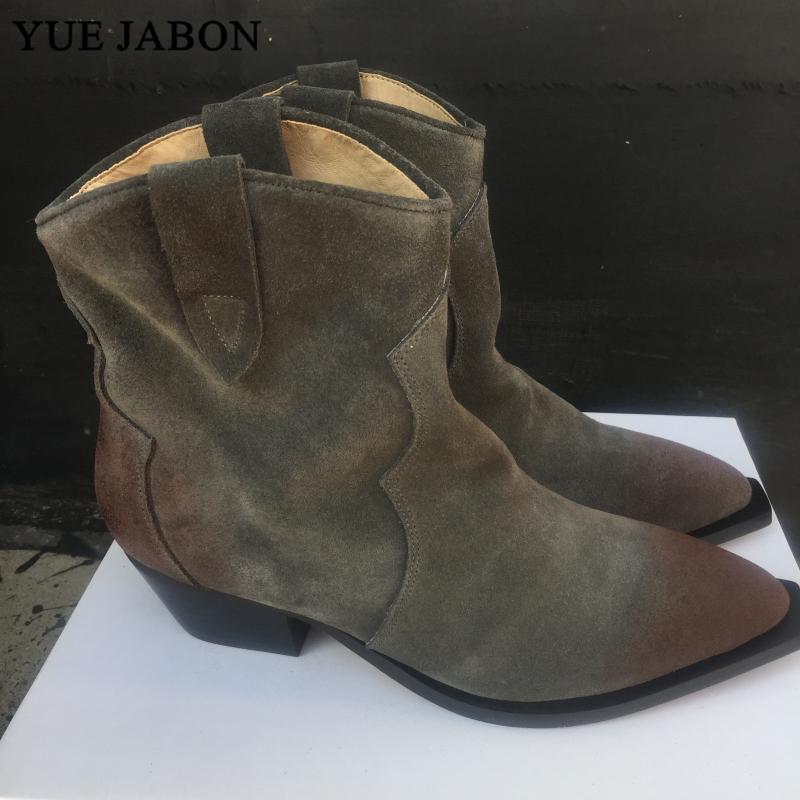 

2020 Winter Pointed Toe Boots Chunky Heels Women Ankle Boots Suede Leather Booties Fashion Mujer Designer Shoes Slip On, Picture 1