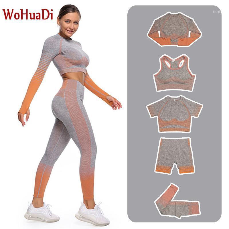 

WOHUADI 2/3/5 Pcs Sets Women's Clothing Seamless Yoga Set Fitness Sports Bra+Shirt +High Waist Leggings Gym Sportswear Female1, Green bra