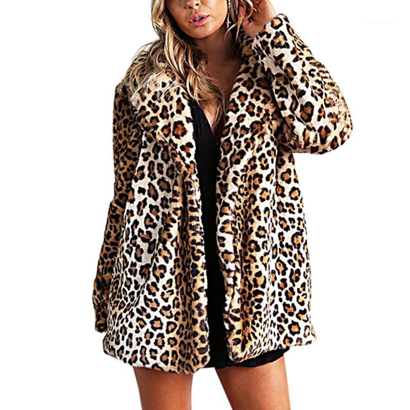 

Winter Luxury Faux Fur Coat Leopard Print Jacket Turn Down Collar Long Sleeve Jacket Women Outerwear Feminino Loose Coat1, As show