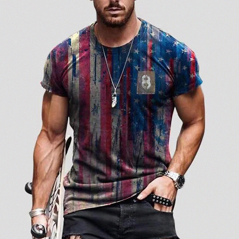 T-shirt Hommes Drapeau de l'équipage de l'équipage animal Rue Casual 3D Imprimé à manches courtes Tops occasionnels Vintage classique confortable