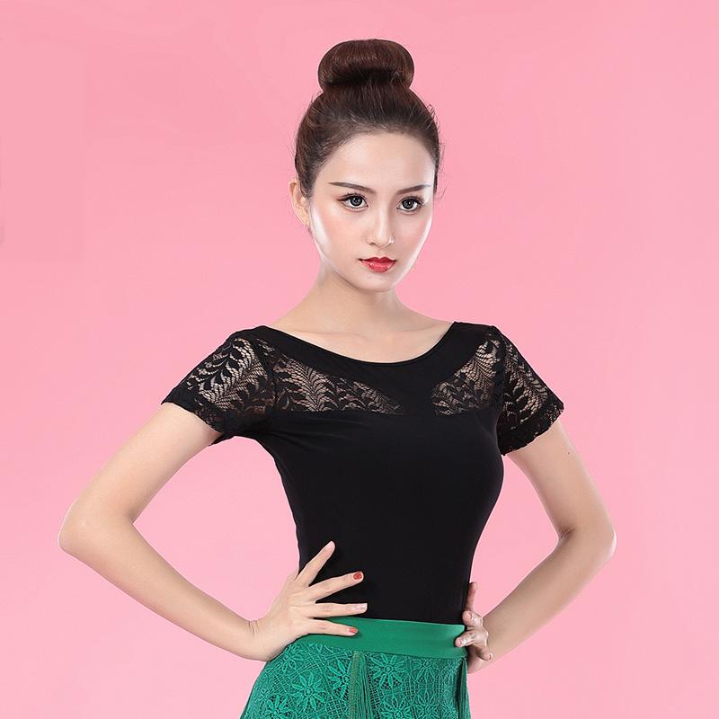 

Short Sleeve Lace Backless Modern Sexy Latin dance clothes top for women/female,Ballroom tango Costume performance wears YT0404, Black