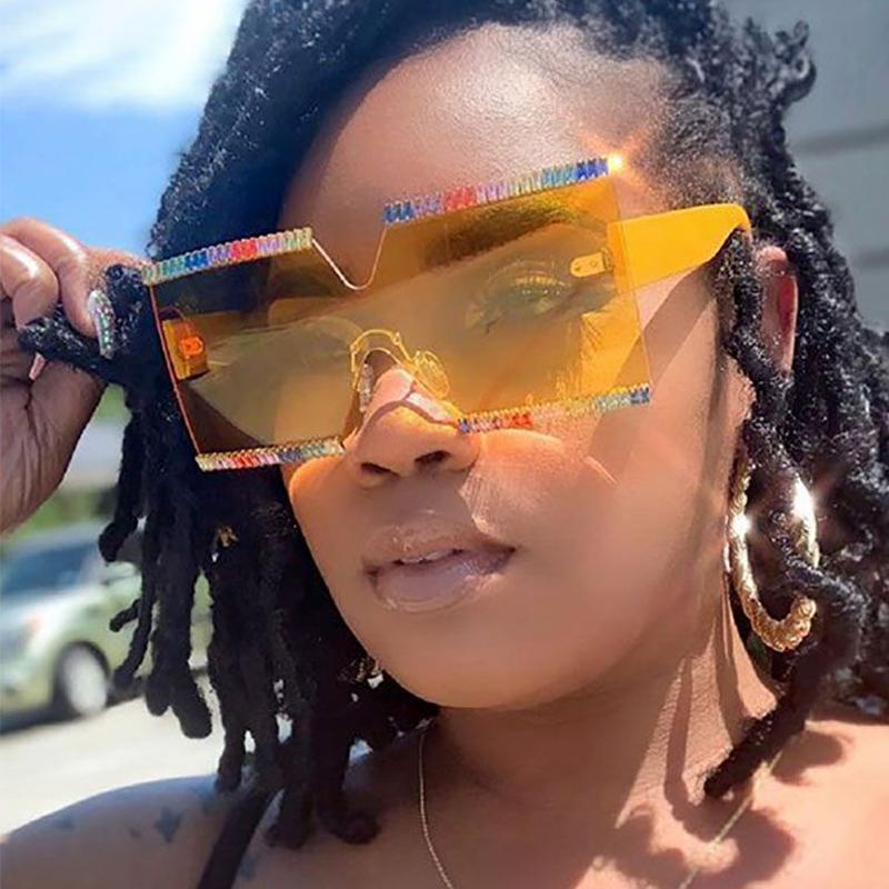 

Oversized Women glasses Fashion Brand Designer Square Gradient Sunglasses Female Rimless Yellow Shades Eyewear Bezel De Soleil
