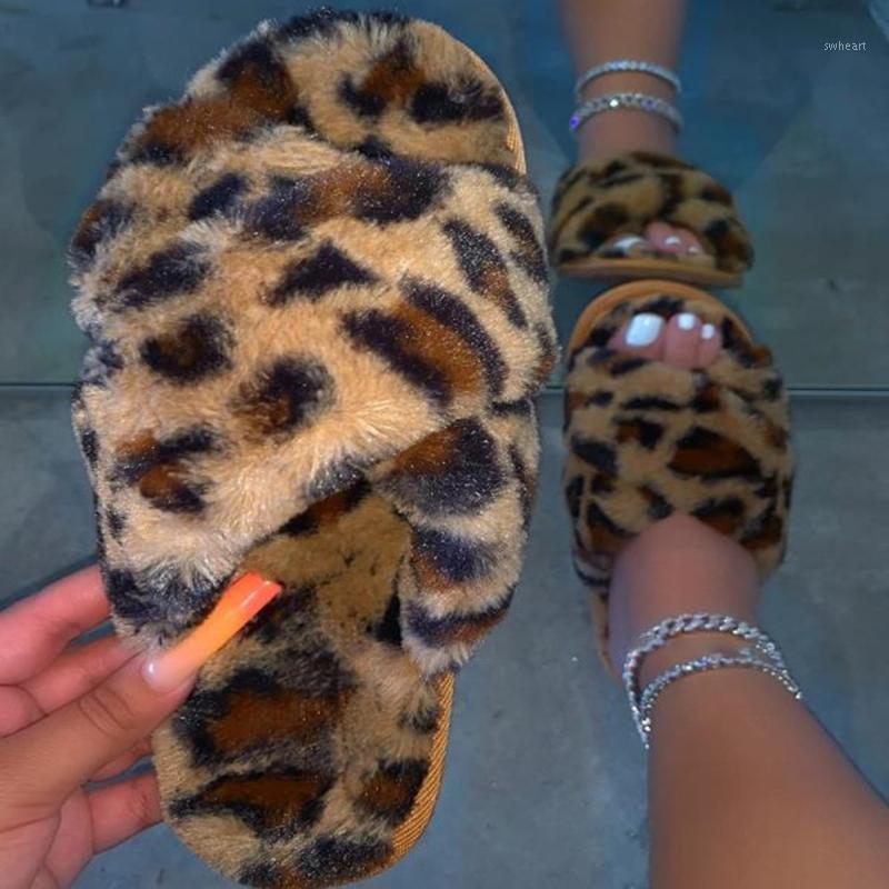 

Leopard Print Indoor Slippers Women Winter Home Shoes Ladies House Slides Sexy Furry Bedroom Sandals Flip Flops Female1, Rose red