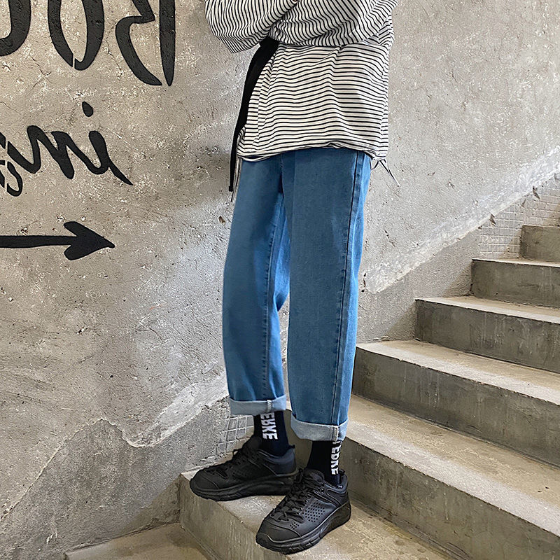 

2021 New Privathinker Man Straight Autumn Casual Jeans Mans New Korean Collage Hip Hop Denim Pants Streetwear Fashion Male Clothing HKOY, Black