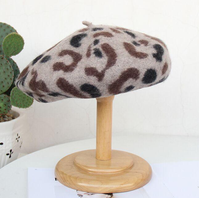 

FUFAN027 Adult Girl Floral Printed Adjustable Wool Beret Cap Women Thick Round Pumpkin Hat Artist Hat, 001