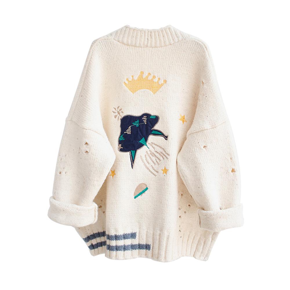 

2021 New Runway Autumn Sweatshirt Feminine Cartoon Embroidered Cardigans Poncho Single Breasted Mesh Sweater Harajuku Out Top Dali