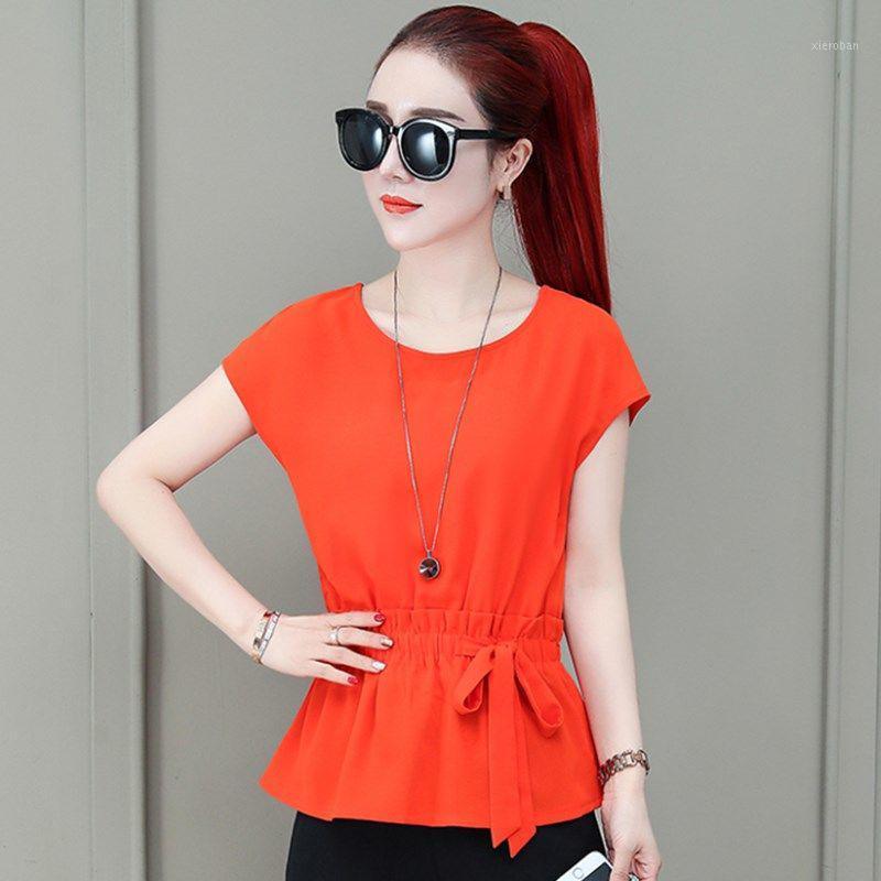 

Women's Blouses & Shirts Simple Style Women Spring Summer Chiffon Lady Casual Short Sleeve O-Neck Blusas Tops ZZ06321, Black