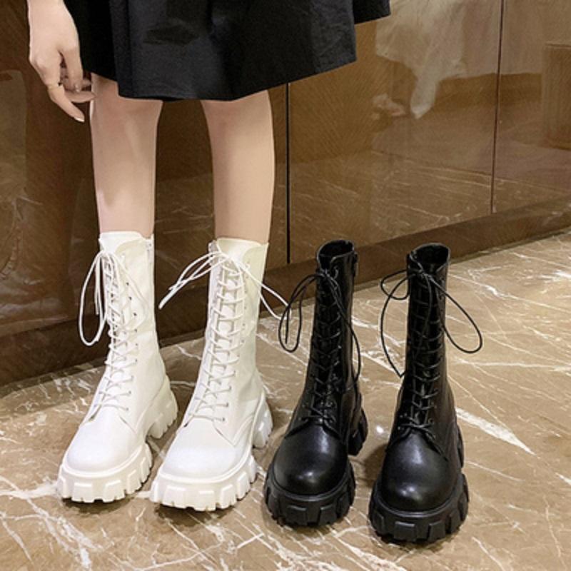 

2020 spring and autumn new round toe lace mid-tube fashion personality mid-heel short boots