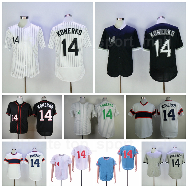 

Vintage Pinstripe Retire 14 Paul Konerko Baseball Jersey Man Black White Grey Blue Home Flexbase Cool Base Pullover Sewing Good Quality