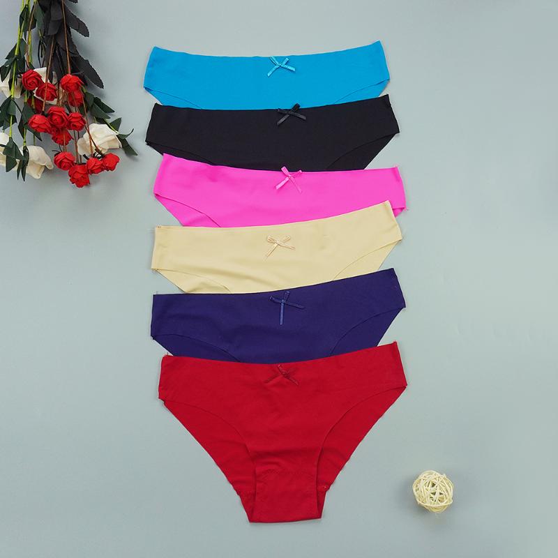 

6Pcs/lots Seamless Panties Sexy Women's Underwear Ladies Mid Rise Underpants Breathable Ice Silk Briefs Intimates Panty -XXL, Multi