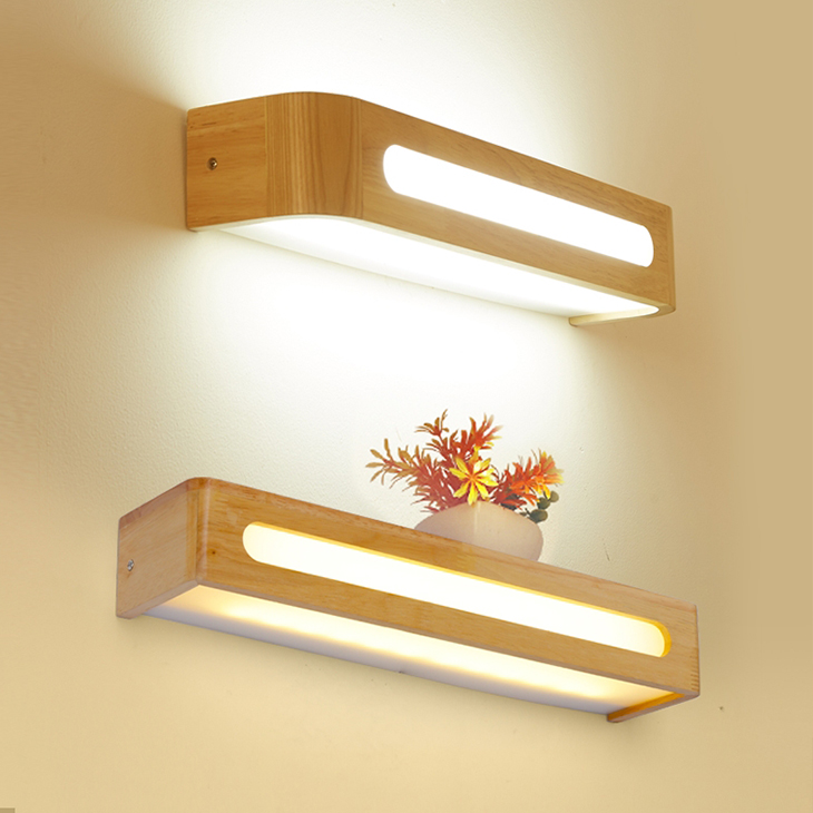 

Modern Japanese Style Led Oak Wooden Wall Lamps Nordic Solid Wood Mirror Light Sconce For Bedroom Bathroom Wall Lights