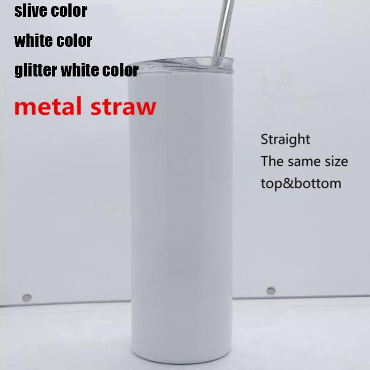 

top&bottom same size 20oz straight sublimation skinny tumblers 20oz DIY custom straight slim cups with steel straw slid lid hot sell, Glitter white