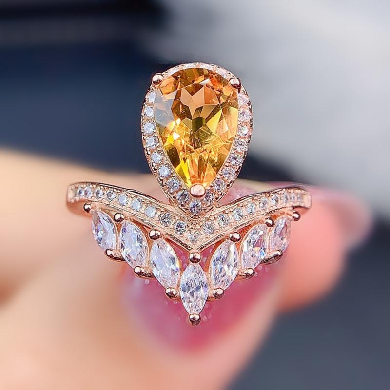 

Cluster Rings Natural Real Citrine Crown Style Ring 6*9mm 1.7ct Gemstone 925 Sterling Silver Fine Jewelry J215231, Golden;silver