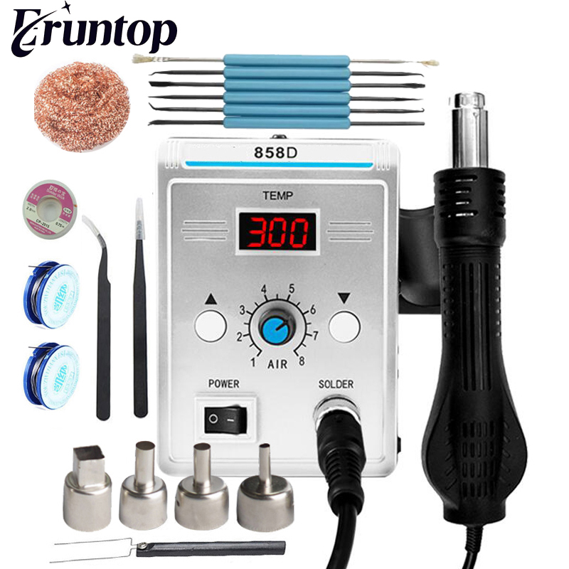 

Eruntop 858D SMD Rework Soldering Station LED Digital Hot Air GUN Blowser