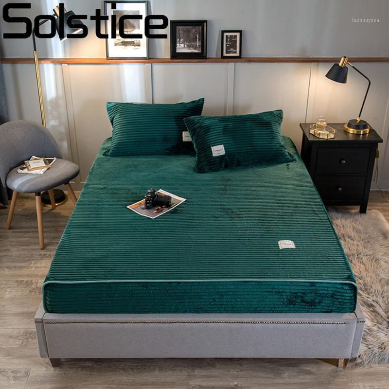 

Solstice Winter Warm And Comfortable Fitted Sheet Velvet Mattress Covers Four Corners Bed Sheets With Elastic Band Bed Sheets1, Green