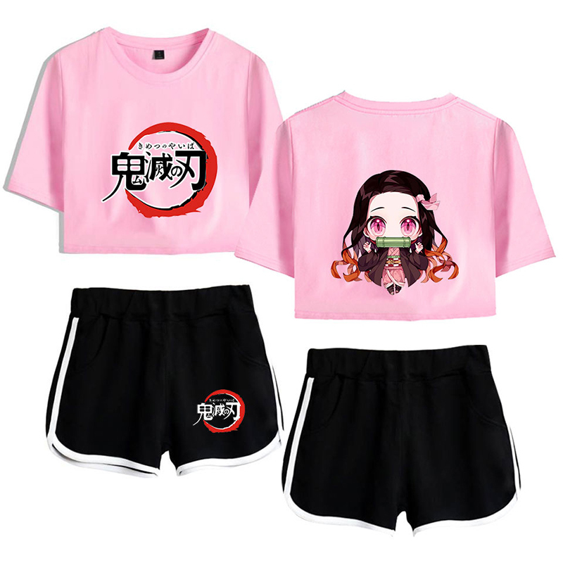 

2021 New Summer Anime Demon Slayer Crop Cosplay Kamado Nezuko Girls Tank Tops Short Sleeve T-shirt Shorts Sports Suit Mdg2, 20