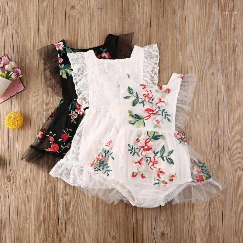 

2020 Summer 0-24M Newborn Romper Dress Sleeveless Infant Baby Girls Rompers Lace Flowers Ruffles Jumpsuits Clothes1