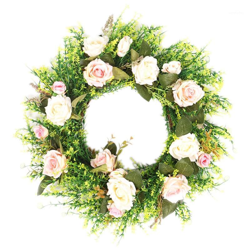

Rose Flower Vine Wreath Door Wreath for Home Front Door Hanging Wedding Wall Window Party Decoration1, Multi